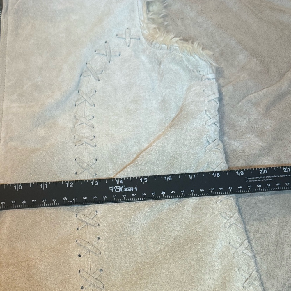 Vtg Penny Lane Ruff Hewn Fur Trimmed Suede-Leather  Shearling CoatVest Jacket  S - Picture 13 of 13